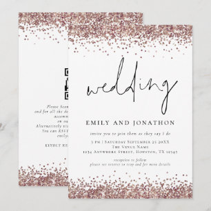 Convite Código QR de casamento brilhante em rosa dourado n
