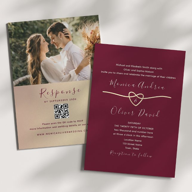 Convite Código QR de Casamento Burgundy Chic Romântico (Criador carregado)