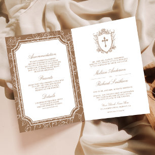 Convite Código QR de Casamento Católico Bege Vitoriano Tan