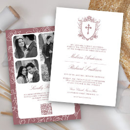 Convite Código QR de Casamento Católico Rosa Empoeirado Vi