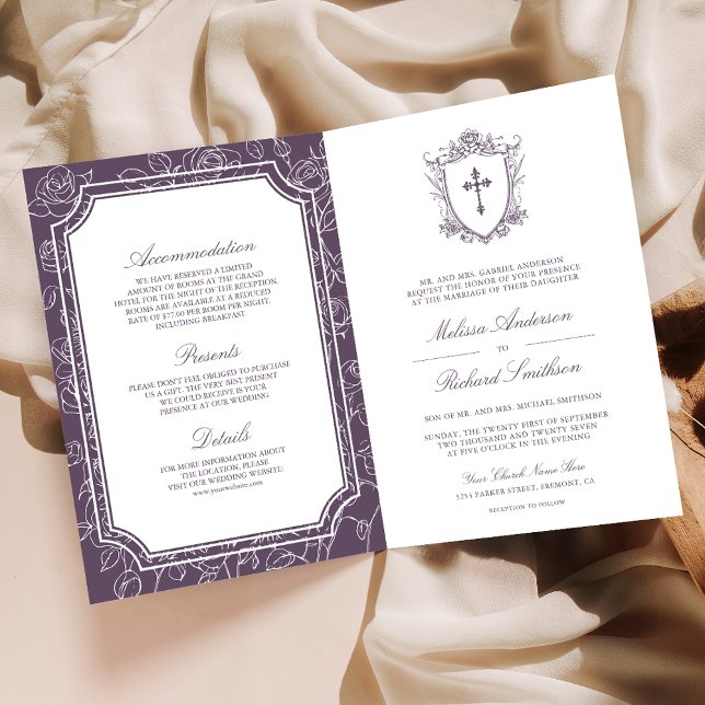 Convite Código QR de Casamento Católico Roxo Empoeirado Vi (Criador carregado)