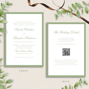 Convite Código QR de Casamento Clássico Verde e Branco Sag