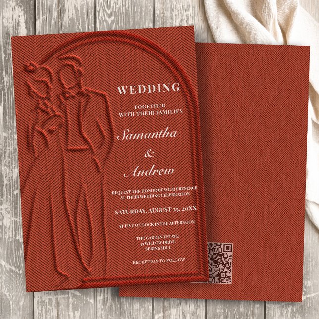 Convite Código QR de Casamento com Arco de Terracota (Criador carregado)