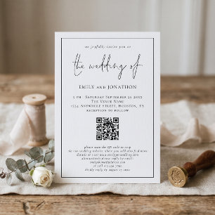 Convite Código QR de Casamento com Borda de Linha de Rotei