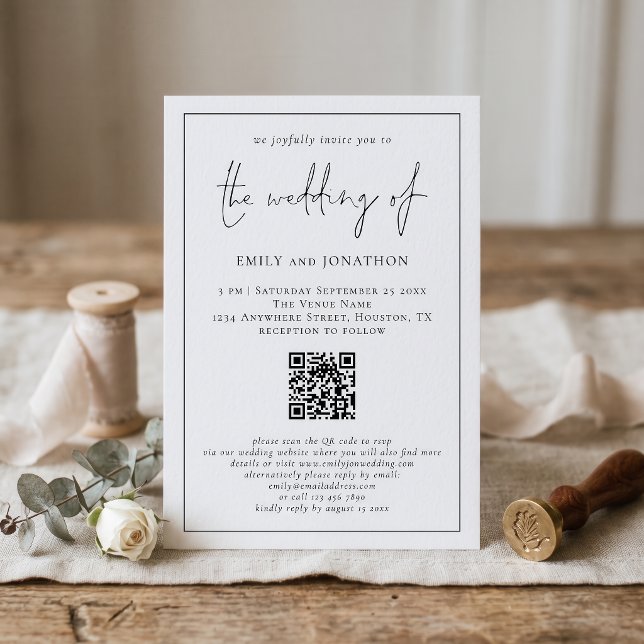 Convite Código QR de Casamento com Borda de Linha de Rotei (Criador carregado)
