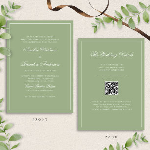 Convite Código QR de Casamento com Borda Verde Oliva Real