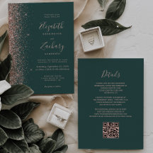 Código QR de casamento com brilho dourado rosa ver