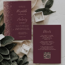 Convite Código QR de casamento com brilho em ouro rosa Bor