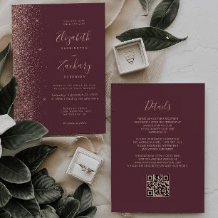 Convite Código QR de casamento com brilho em ouro rosa Bor