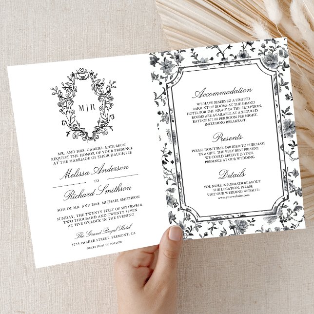 Convite Código QR de casamento com crista em Chinoiserie p (Criador carregado)