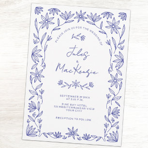 Convite Código QR de Casamento com Flor Silvestre Azul do