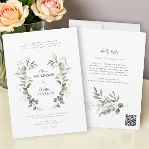 Convite Código QR de casamento com folhagem de eucalipto t