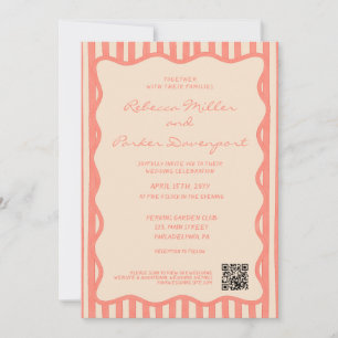 Convite Código QR de casamento com listras pintadas capric