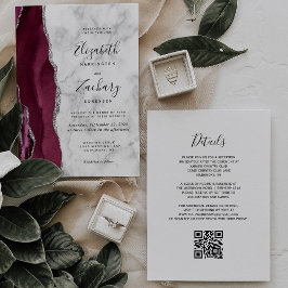 Convite Código QR de Casamento com Mármore de Ágata Pratea