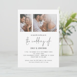 Convite Código QR de Casamento com Script de 2 Fotos Moder