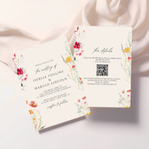 Convite Código QR de Casamento Creme Flor Silvestre Colori