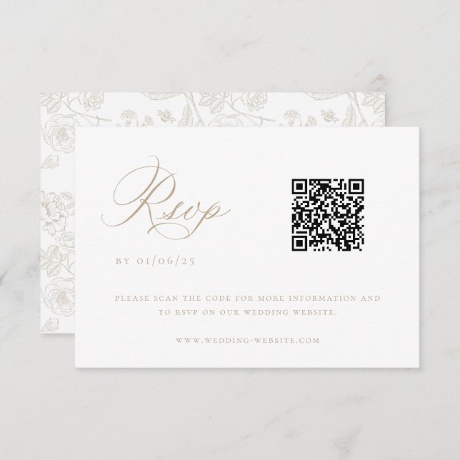 Convite Código QR de Casamento de Beige Chinoiserie (Frente/Verso)