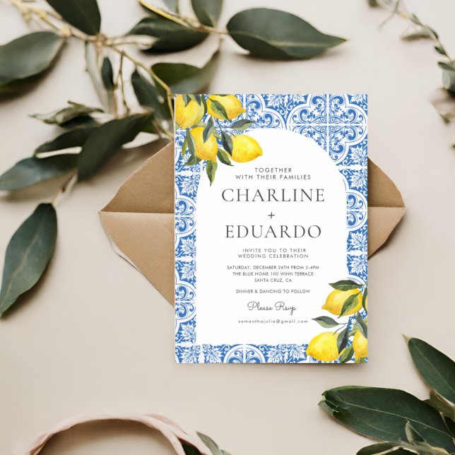 Convite Código QR de Casamento de Bluetile Mediterrânica W (Criador carregado)
