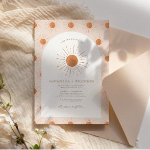 Convite Código Qr de Casamento de Boho Celestial Laranja Q