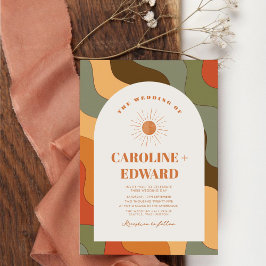 Convite Código Qr de Casamento de Boho Colorido de Onda Co