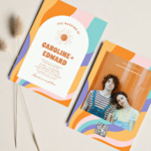 Código Qr de Casamento de Boho Colorido de Onda Co