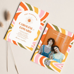 Convite Código Qr de Casamento de Boho de Groovy Wavy Colo