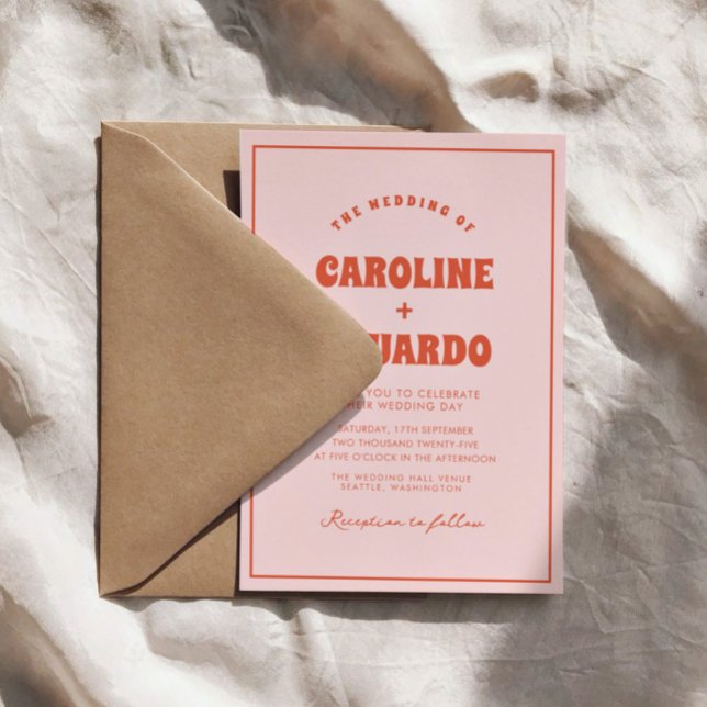 Convite Código Qr de Casamento de Boho Vermelho Cor-de-Ros (Criador carregado)