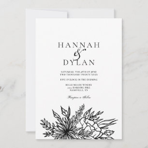 Convite Código QR de Casamento de Buquê Botânico Descrito