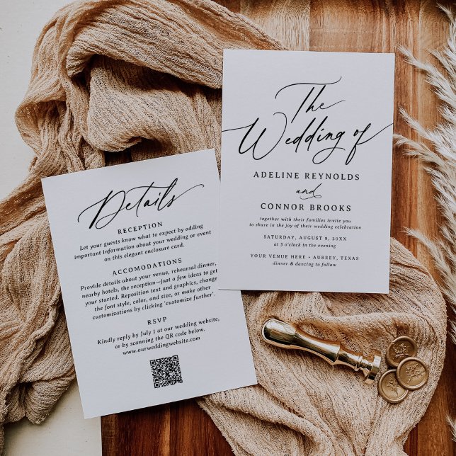 Convite Código QR de Casamento de Caligrafia Moderna Elega (Criador carregado)