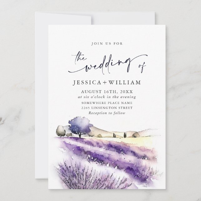 Convite Código QR de Casamento de Campo de Lavanda Roxo de (Frente)