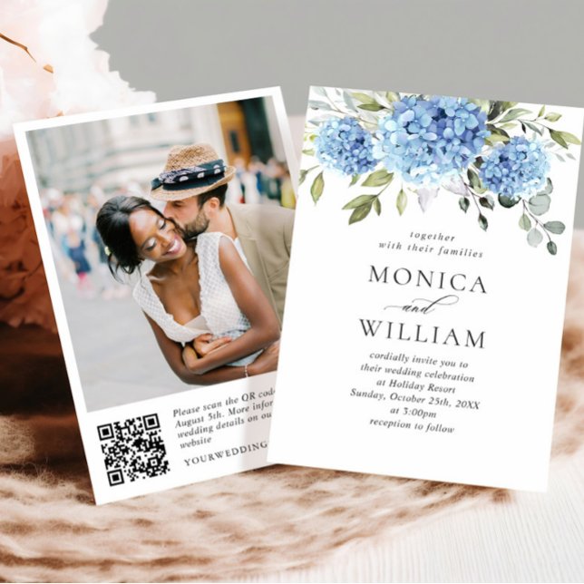 Convite Código QR de Casamento de Casamento de Hydrangea B (Criador carregado)