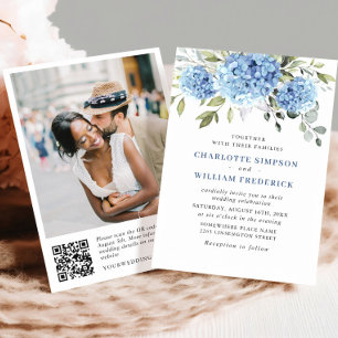 Convite Código QR de Casamento de Casamento de Hydrangea B