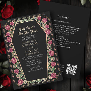 Convite Código QR de Casamento de Casamento Gótico Preto-D