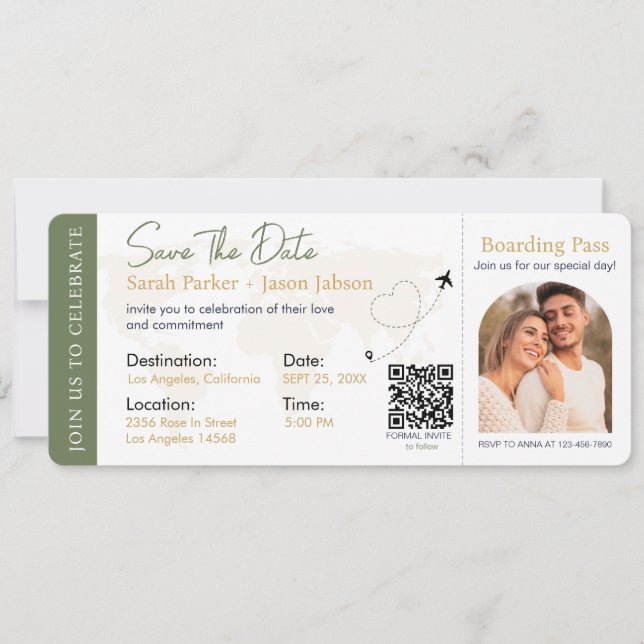 Convite Código QR de Casamento de Destino de Embarque (Frente)