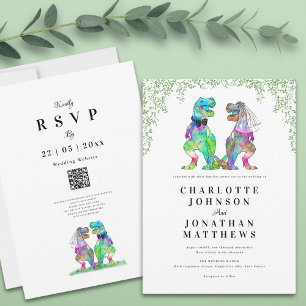 Convite Código QR de Casamento de Dinossauro