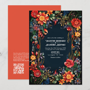 Convite Código QR de Casamento de Fiesta Floral de Aquarel