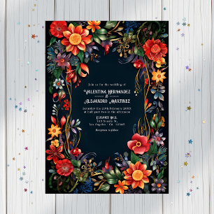 Convite Código QR de Casamento de Fiesta Floral de Aquarel