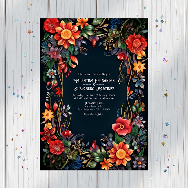 Convite Código QR de Casamento de Fiesta Floral de Aquarel (Colorful Watercolor Floral Fiesta Wedding QR Code Invitation)