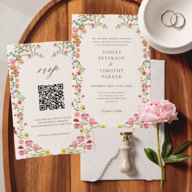 Convite Código QR de Casamento de Flor Selvagem de Jardim  (Criador carregado)