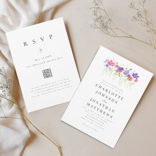 Convite Código QR de Casamento de Flores Silvestres Colori