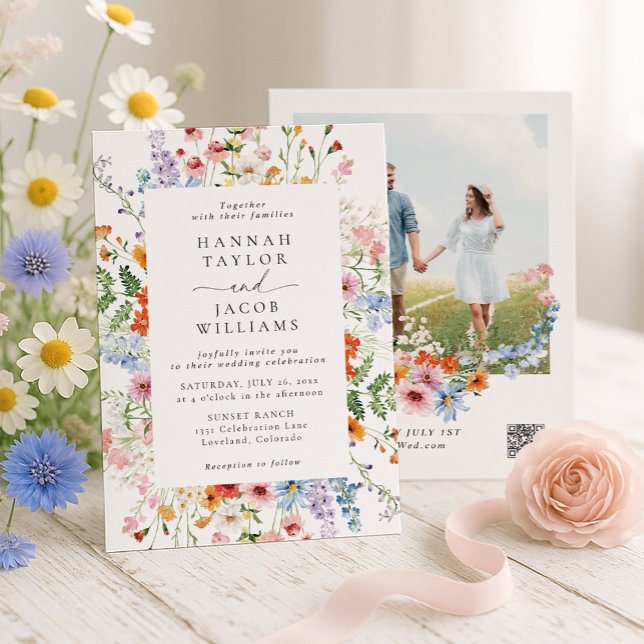 Convite Código QR de Casamento de Flores Silvestres do Pra (Criador carregado)