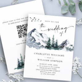 Convite Código QR de Casamento de Floresta nas Montanhas E