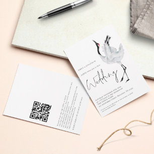 Convite Código QR de Casamento de Grou Minimalista