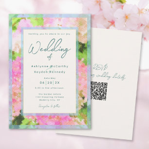 Convite Código QR de Casamento de Jardim de Hortênsias Ros