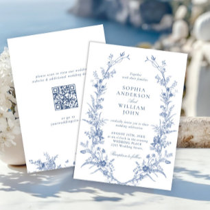 Convite Código QR de Casamento de Jardim Francês Azul Vito