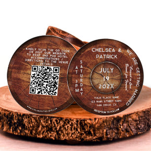 Convite Código QR de Casamento de Jardim Rústico em Madeir