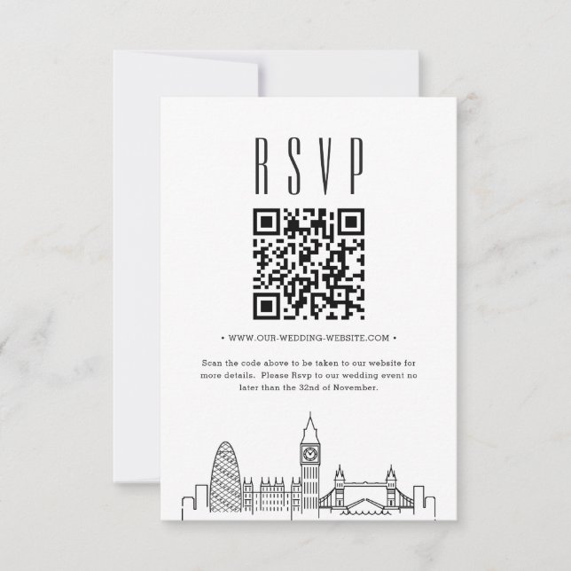 Convite Código QR de Casamento de Londres RSVP (Frente)