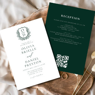 Convite Código QR de Casamento de Monograma Floral de Emer