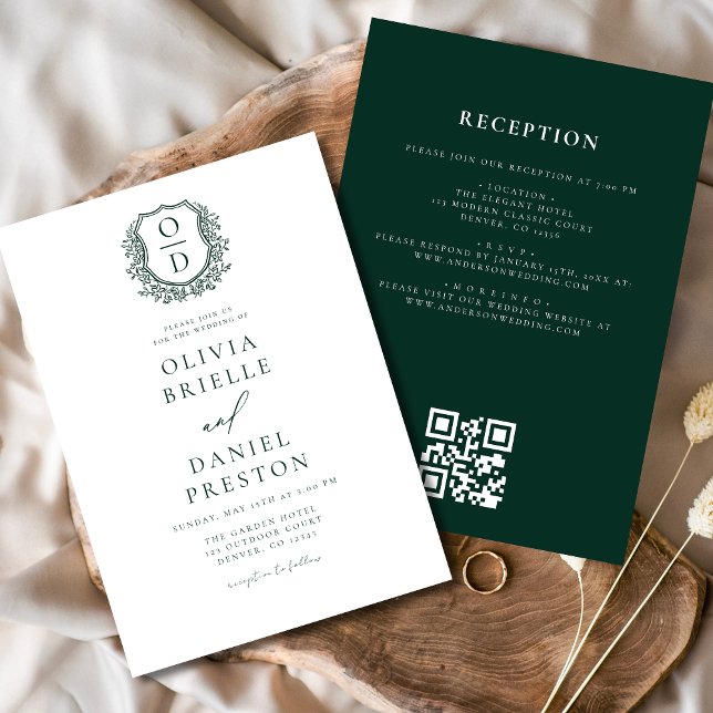 Convite Código QR de Casamento de Monograma Floral de Emer (Criador carregado)