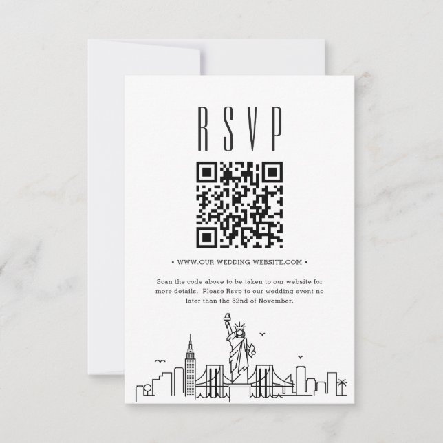 Convite Código QR de Casamento de Nova Iorque RSVP (Frente)